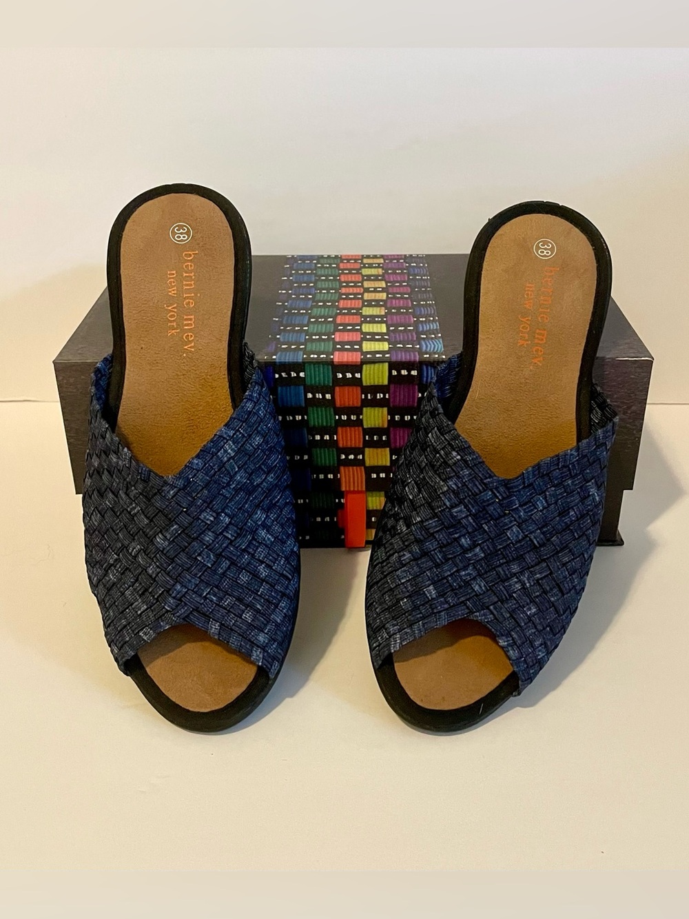 Bernie Mev Blue Woven Slide Sandals